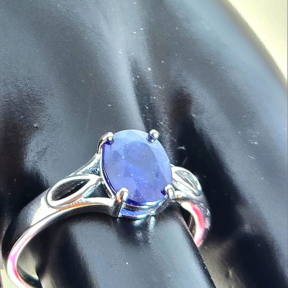 Natural Blue Sapphire 925 Sterling Silver Ring Sz 9 - Picture 4 of 10